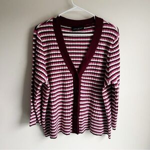 Lane Bryant Burgundy Pink Striped Cropped Cardigan Sweater 18/20